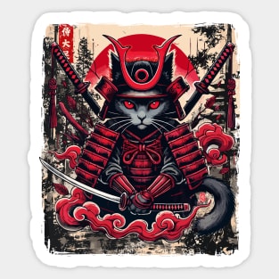 Vintage Samurai Cat Ukiyo E Graphic Japanese Anime Sticker